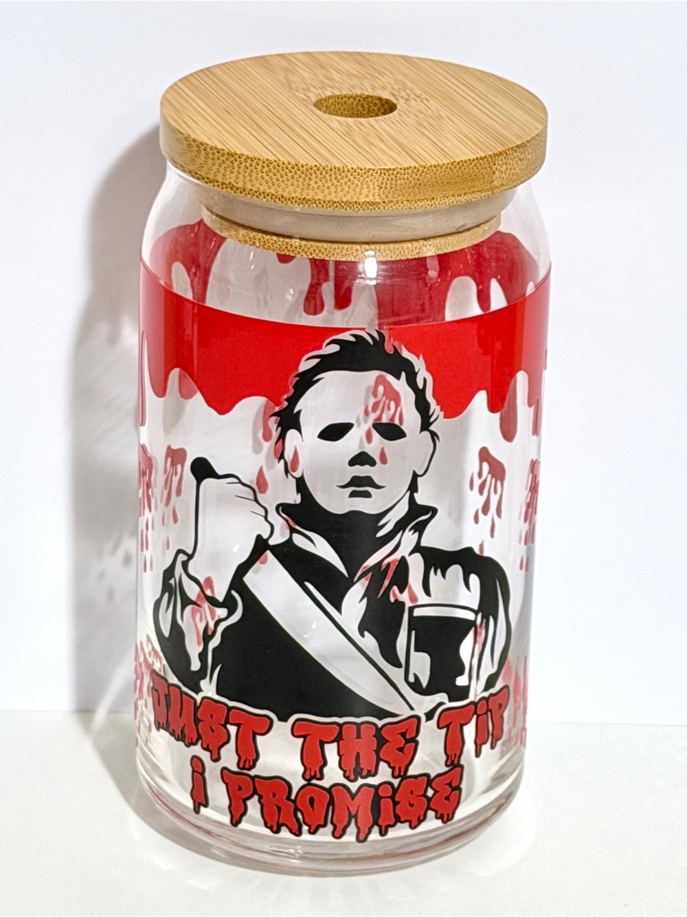 Michael Myers Just The Tip Horror 16oz Libby Can Glass Tumbler with Bamboo Lid